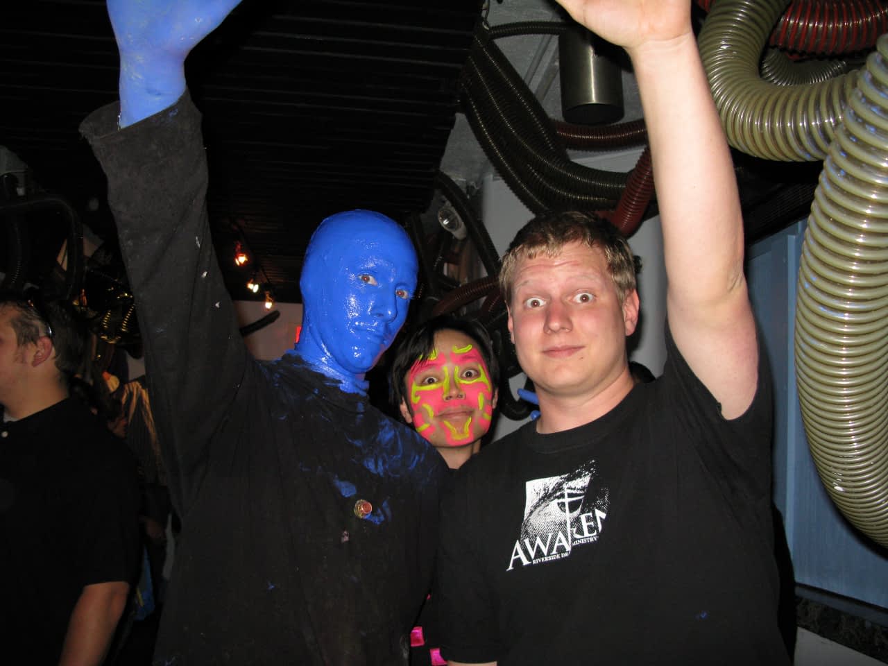 Pat with Blue Man and musician